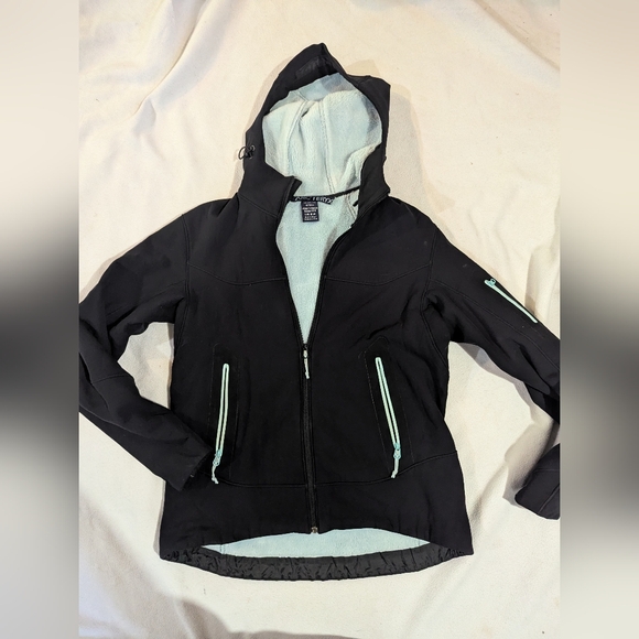 Arc'teryx Black And Turquoise Softshell Zippered Hoodie Women's Large - Picture 1 of 9